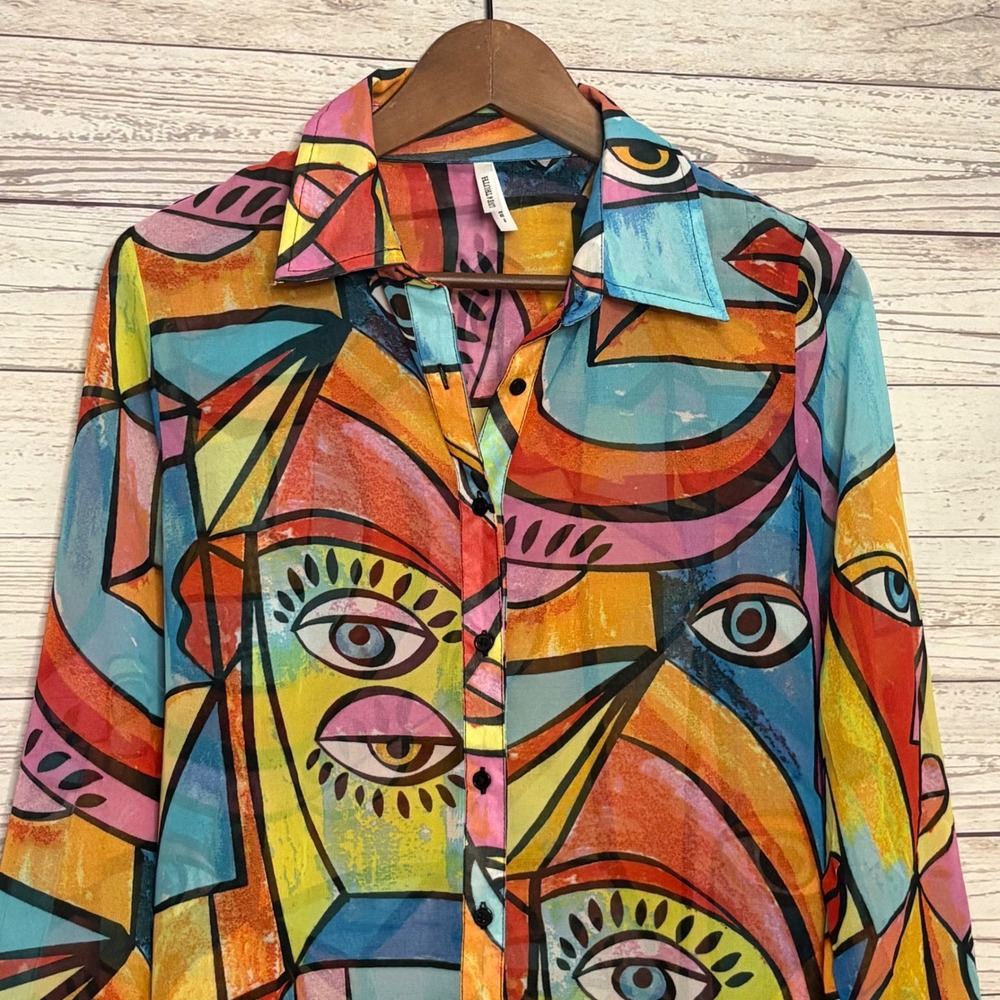 Live 4 Truth Abstract Face Midi Shirt Dress Colorful Art To Wear Button Up Large - Picture 3 of 5